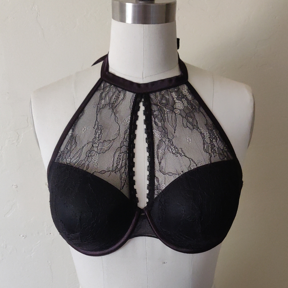 Nwt Calique black lace halter top bra - 36DDD